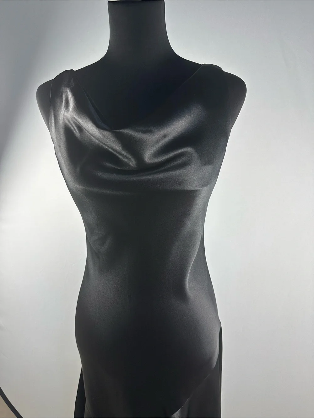 Black Satin Cowl Neck Midi Dress Size 2 Elegant Evening - Picture 5 of 15